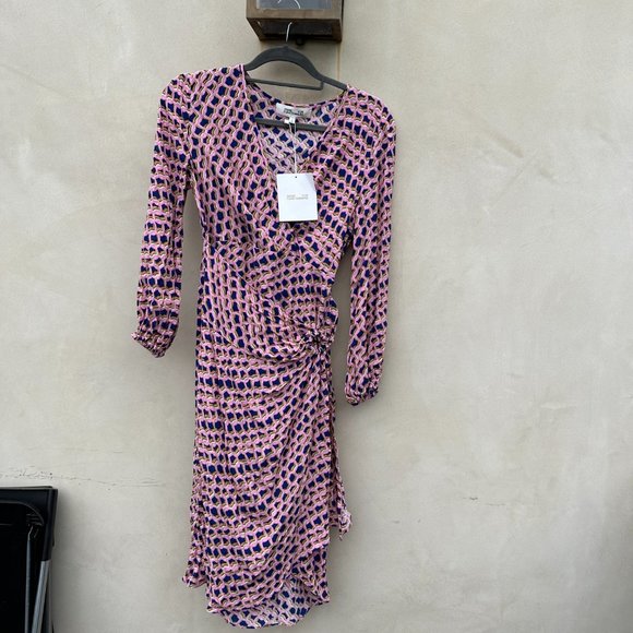 Diane Von Furstenberg Draco Wrap V-neck Dress Deep Blue Geometric Print Sz 2 - Picture 7 of 11